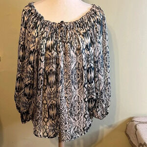 VICI wynonna dark teal metallic thread flowy lightweight elastic neckline blouse